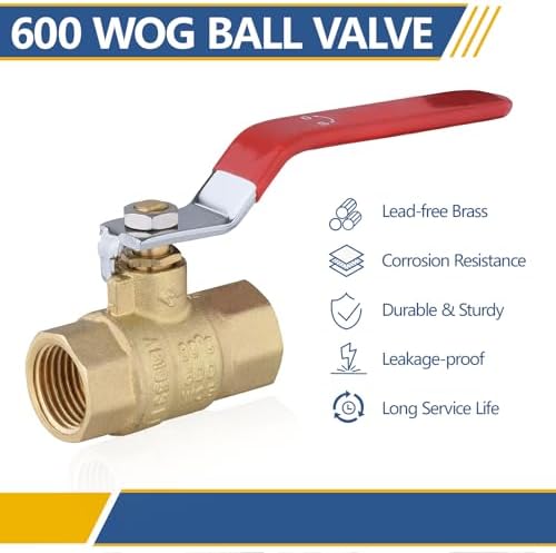 5PCS GUOFIS 3/4" Full Port Brass FIP Ball Valve,600 WOG Valve,Red Handle - Image 4