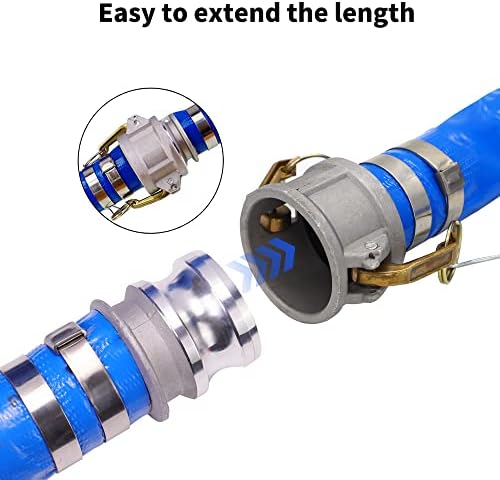 1-1/2" x 50ft PVC Lay Flat Discharge Hose With Aluminum Camlock C & E Fittings, Cam Lock Fitting, Heavy Duty Reinforced Pump Backwash Hose Assembly - Image 6