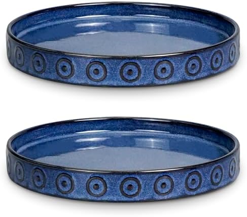 Eightpot Plant Water Catcher Tray 7.5 Inch, 2 Pack Ceramic Plant Saucer for Indoor Outdoor, Round Plant Plates to Catch Water, Modern Plants Drainage Tray, Decorative Plants Dish, Blue by Eightpot
