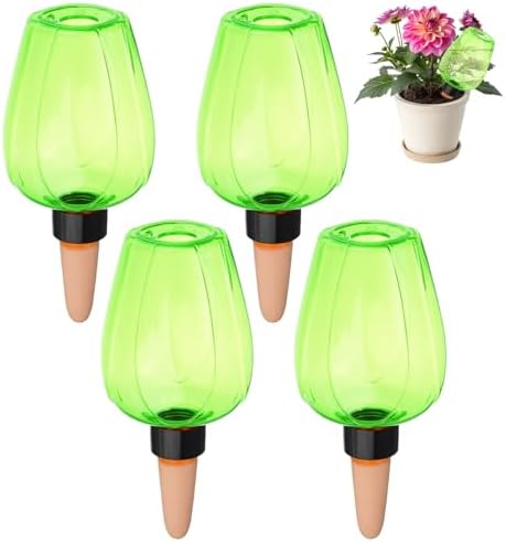 M METERXITY 4-Pack Plant Self Watering Globes, 6.8 oz Plastic Rose Water Bulbs Top Fill for Indoor/Outdoor Plants, Self Watering Spikes Slow Release Terracotta [Green] by MMETERXITY