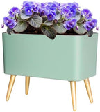 Oliz 13.5 Inch Planter Pot with Metal Craft Legs, Self Watering Planter Pots with Water Shortage Alarm Plant Pot for Indoor Outdoor Decorative Succulents Herb (B- Green) by Oliz