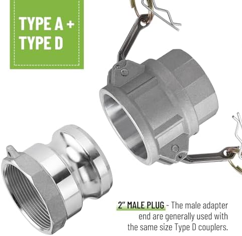 SPARKWHIZ 2 PCS Aluminum Camlock (2" part D) Cam & Groove Hose Fittings+2 PCS Aluminum Global Type A Cam and Groove Hose Fitting+with 4 PCS Camlock Gasket Fitting (2") (Pack of 2) - Image 6