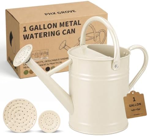 1 Gallon Metal Watering Can for Indoor Outdoor Plants, Warm White by PHXGrove