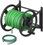 Garden Hose Reel Wall Mounted, Heavy-Duty Water Hose Holder Winder with 3.9 ft Leader Hose & Brass Fitting, Hose Hanger Storage Rack Holds 125-Feet of, 5/8-Inch, for Yard Lawn Farm, Black by Ansionsol