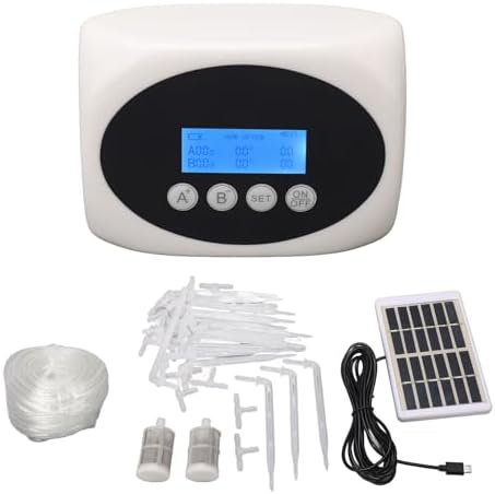 Generic Solar Watering System Dual Pump Solar Irrigation System with LCD Timer for 15 Plants 10m Hose 1200mAh USB or Power Automatic Drip Watering for Patio Greenhouse - Image 6