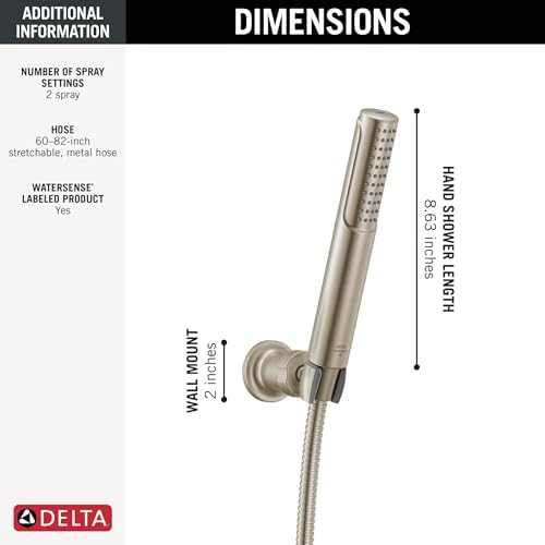 Delta 2-Setting Brushed Nickel Wall Mount Handheld Shower Head with ProClean Spray, Hand Held Shower Head and Hose with High Pressure Spray, Lumicoat Stainless 55537-SS-PR - Image 4