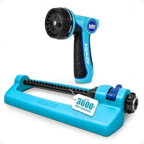 Aqua Joe Multi-Function Hose Nozzle with Smart Throttle and 7 Sprayer Patterns Bundled with Oscillating Sprinkler with Adjustable Spray by AquaJoe%C2%AE