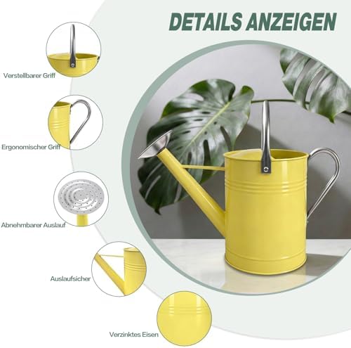6.5L Beige Durable Galvanized Steel Watering Can - Rust-Resistant Rust-Proof Metal Pot with Removable Long Spout & Movable Ergonomic Handle for Indoor Outdoor Plants, Garden Lawn Flowers - Image 3