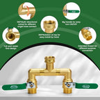 2 Way Heavy Duty Brass Garden Hose Splitter, 360° Rotatable Y Valve, Full Flow Large Ball Valve, Long Handle, Thickened Solid Brass, 3/4" GHT Thread for Outdoor Faucet, Lawn Irrigation, Car Wash - Image 3