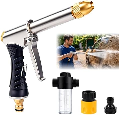 High-Pressure Hose Nozzle Gun for Car & Garden,Upgrade Garden Hose Pressure Washer,3 Adjustable Spray Modes,Heavy Duty Metal Spray Gun With Full Brass Nozzle,Suitable for Lawn,Plants by Unknown