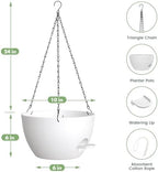 3 Pack 10 Hanging Flower Pots with Chains Self Watering Plastic Planters for Indoor Outdoor Plants, Sturdy Triangular Iron Chain Design for Garden PorchPlastic Hanging Flower pots (3, White) - Image 2
