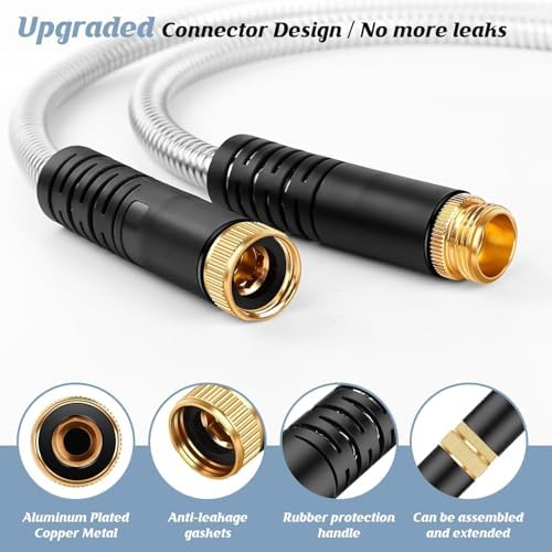 Garden Hose 100ft, Metal Water Hose, Kink-Free, Flexible Stainless Steel Hose, Heavy Duty Abrasion Resistant Leakproof Hose with 10-Function Spray Nozzle for Yard, Lawn, Outdoor, Marine and Camper - Image 7
