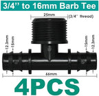 4PCS 1/2" 3/4" Threaded 16 20 25MM PE Hose Barb Tee Connector Garden Drip Irrigation Adapter Tubing Coupling Repair(SPL11-301-20MM-4PCS) - Image 5
