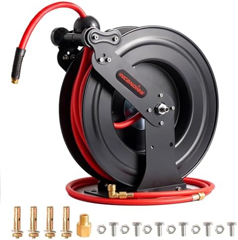 Retractable Air Hose Reel, Auto Rewind 3/8" x 65 FT Hybrid Polymer Hose by Unknown