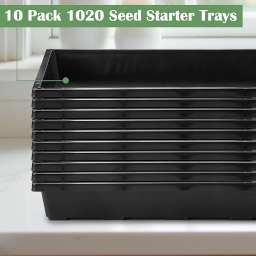 RooTrimmer 1020 Flat Seed Starter Trays 10 Pack, Plastic Nursery Pots Trays & Seeds Potting Plants Tray, Durable Carrying Seedling Starting Tray for Planting (Black) - Image 4