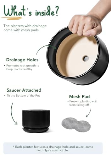 LE TAUCI 6.8 Inch Ceramic Pots for Plants, Indoor Plant Pot, Black - Image 3