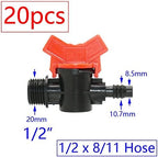 20pcs Drip Irrigation Mini Valve 4/7 3/8/10/12/16/20 /25mm Pipe Garden Tap 1/2 quot; 3/4 Male Thread Water Hose Barb Connector(K) - Image 2