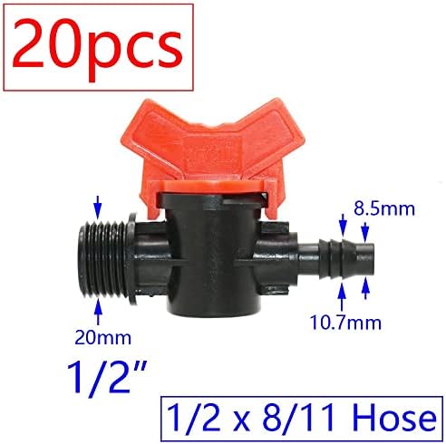 20pcs Drip Irrigation Mini Valve 4/7 3/8/10/12/16/20 /25mm Pipe Garden Tap 1/2 quot; 3/4 Male Thread Water Hose Barb Connector(K) - Image 2