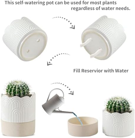 Nihow Ceramic Self Watering Pots for Indoor Plants, 4.5+6 Inch,Beige Set 2 - Image 3