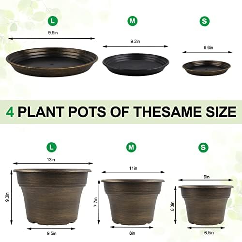 Fodetyff Planters-Plant-Pots-Indoor-Outdoor, 13 inch 4 Pack Gold - Image 3