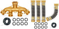 Morvat Brass 4 Way Splitter, Garden Hose Manifold Connector with Comfort Grip ON/OFF Valves, Includes Mounting Kit PLUS 4 Pack Coiled Hose Kink Protector, Extension for Outdoor Water Spigot & Faucet, by Morvat