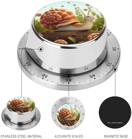 Mechanical Kitchen Timers for Cooking,Cute Snail Printed 60 Minute Magnetic Countdown Timer,Cute Cooking Timers with Alarm,Stainless Steel Time Timer Manual No Batteries Required - Image 3