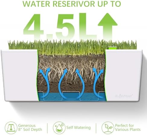 Glowpear Self Watering Planter Box - 23.6", White - UV Stable, Scalable Wall Mounts Plant Pot with Water Gauge, Indoor Outdoor for Vegetables, Flowers, Herbs, and Succulents, Gardening - Image 3