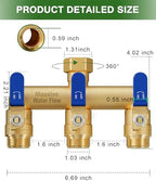 3 Way Hose Splitter, Heavy Duty Full Flow Garden Water Hose Bib Spigot Splitter, Brass Rust and Freeze Resistant Outdoor Faucet Splitter, T Adapter Connector with 3/4 - Inch GHT Thread （Blue） - Image 2