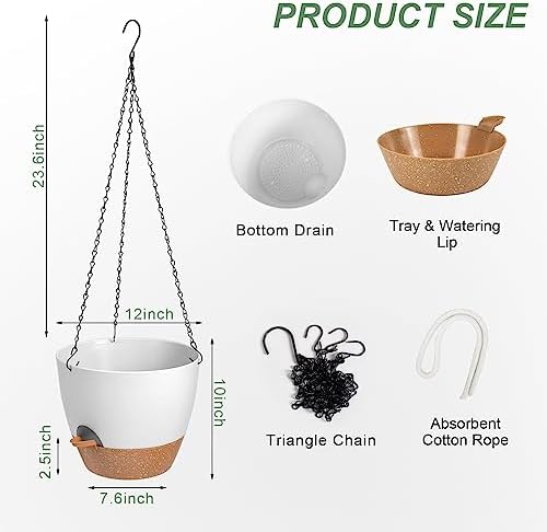 12 Inch Self Watering Hanging Planters for Indoor Outdoor Plants, 1 Pack - Image 3