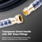 Heavy Duty Premium Garden Hose 200ft x 5/8", 300PSI Working, 1000PSI Burst, Hybrid Rubber Water Hose with Transparent Swivel Handle - Hot/Cold Water - Five Layered Braiding with Brass fittings (Black) - Image 3