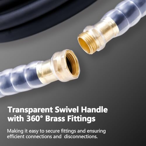 Heavy Duty Premium Garden Hose 75ft x 3/4", 300PSI Working, 1000PSI Burst, Hybrid Rubber Water Hose with Transparent Swivel Handle - Hot/Cold Water - Five Layered Braiding with Brass fittings (Black) - Image 3