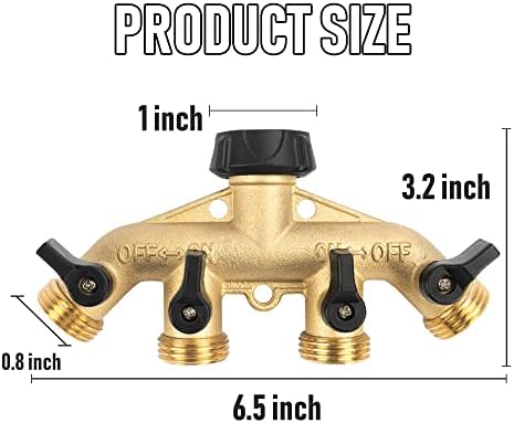 Hourleey Brass 4 Way Heavy Duty Garden Hose Splitter, Water Hose Splitter for 3/4" Hose Connector, Hose Faucet Splitter Hose Spigot Adapter 4 Valves with 4 Rubber Washers & Tape (Pack of 2) - Image 2