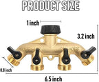 Hourleey Brass 4 Way Heavy Duty Garden Hose Splitter, Water Hose Splitter for 3/4" Hose Connector, Hose Faucet Splitter Hose Spigot Adapter 4 Valves with 4 Rubber Washers & Tape (Pack of 2) - Image 2
