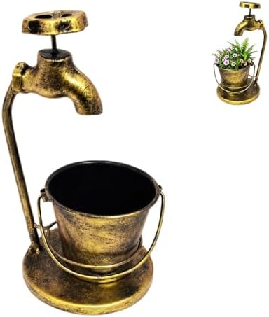 Rustic Faucet‑Shaped Metal Planter, Vintage Bucket Plant Pot, Detachable Multi‑Purpose Succulent Planter Desktop Decor Entryway Yard Decor,Antique Bronze by GUASDIE