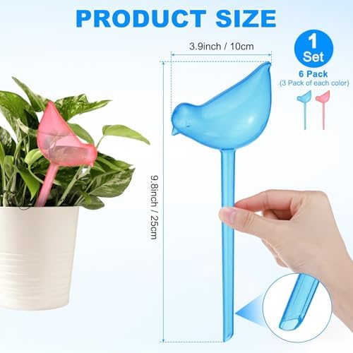 M METERXITY 6-Pack Plant Watering Globes, 9.8 Inch Plastic Bird Shape Self Watering Planter Insert for Indoor/Outdoor Pots, Self Water Devices Decorative Garden Stake [Blue/Pink] - Image 3