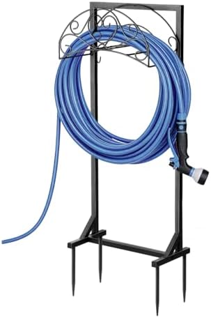 Garden Hose Holder, Heavy Duty Freestanding Hose Stand Holds 160FT with 4-Spike Stable Base, Metal Hose Hanger with Storage Basket for Yard, Lawn, Garden by MeanYeah