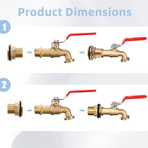 Tujoe 3 Set Brass Rain Barrel Spigot, Rain Faucet Kit for Tanks - Image 6