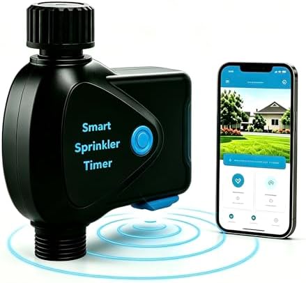 Garden Hose Irrigation Controller, App Controlled Water Timer with Rain Delay, Auto & Manual Watering, Waterproof Outdoor Sprinkler System, Black by Comboss