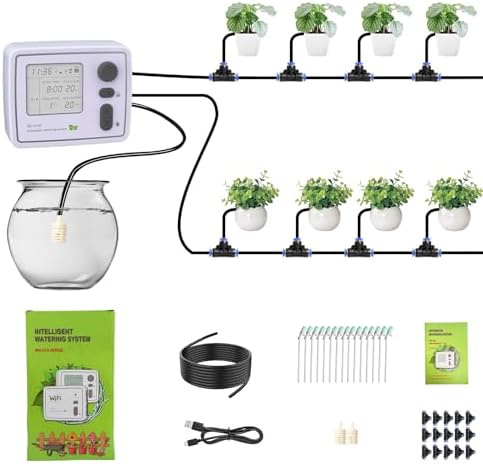 BZONE Dual Channel Automatic Watering System, Timer Drip Irrigation Kit by BZONE