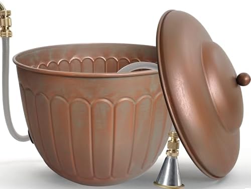BSTGIFTS Garden Water Hose Holder - Decorative Metal Pot, Metal Hose Storage Pot, Garden Storage Organizer, Patio Portable Bucket - Antique Copper Accents, Holds up to 100ft Hoses (Embossed) by BSTGIFTS