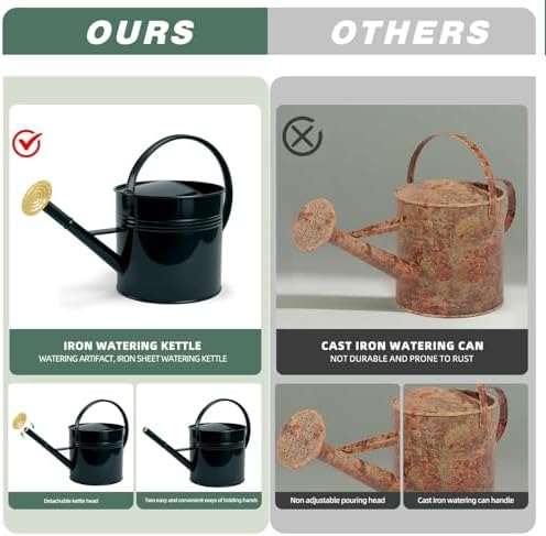 LONGRUN 2.5 Gallon Dark Green Metal Watering Can for Plants and Garden with Removable Spout, Made of Galvanized Iron - Image 5