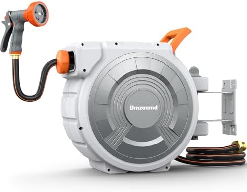 Retractable Garden Hose Reel, 5/8 Inch 100FT Wall Mounted Heavy Duty Garden Hose Reel with 9 Patterns Nozzle, Any Length Lock, Upgraded Slow Return System and 180°Swivel Metal Bracket (5/8" 100FT) by Unknown