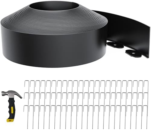 4 Inch Tall 66FT Landscape Edging with 70Pcs Metal Spikes, Plastic Garden Edging Border Landscape Edging Lawn Edging for Landscaping, Flower Bed, Paver, Yard by LXVOOEE