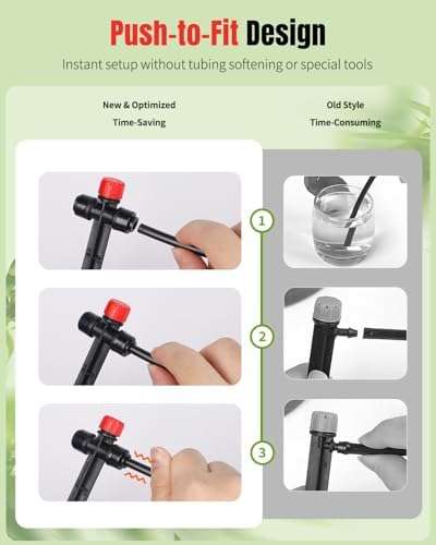 Pawfly 60 Pcs Push-to-Fit Drip Irrigation Emitters for 1/4 Inch Tubing with Stake & End Plugs, Two-Way Connection Irrigation Drippers, 8-Stream Sprinklers Drip Emitters with Adjustable Water Flow - Image 2