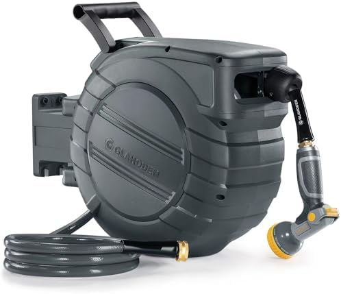 GLAHODEN Retractable Garden Hose Reel 5/8 in x 90 ft, 2025 Upgraded Dual Ratchet Lock UV & Freeze Protection Brass Seal Slow Retraction Anti-Tangle Hose 180°Swivel Reinforced Scaffold Wall Mount by GLAHODENDreamingHouse