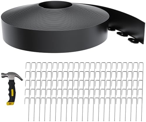 4 Inch Tall 102FT Landscape Edging with 110Pcs Metal Spikes, Plastic Garden Edging Border Landscape Edging Lawn Edging for Landscaping, Flower Bed, Paver, Yard by LXVOOEE