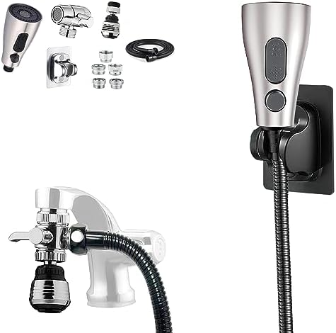 Kitchen Faucet Hose Sprayer Attachment for Tub Faucet, Sink Faucet Sprayer Replacement Head with 59” Black Stainless Steel Hose, Water Saving Aerator and 3-Way Diverter Valve by AWXYG