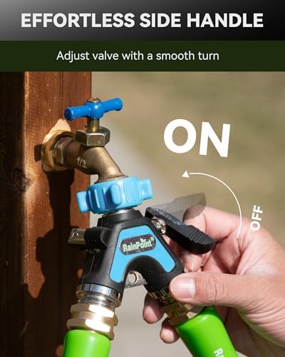RAINPOINT Garden Hose Splitter 2 Way, All Metal Heavy Duty Water Hose Y Splitter With 2.05" Extra Long Side Handle & Shut Off Valves, 3/4 Inch GHT Thread Connector For Outdoor Spigot Faucet (Blue,2) - Image 4