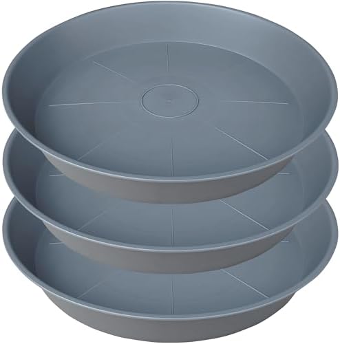 3 Pack of 25 26 inch Plant Saucer (22.7 Inch Base), 4.2" Depth, Large Deep Plastic Flower Planter Water Trays for Indoors Outdoor Bath Bath, Plant Drip Trays for Pot (26", Gray) by Bleuhome