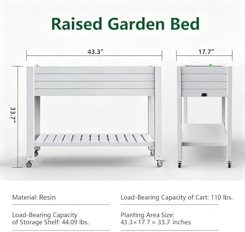 Vixzen 33.7" Tall Raised Garden Bed Outdoor with Wheels & Shelf, Divisible Resin Planter Box with Drainage Gauge, Planter Bed Box for Vegetables/Herbs, Backyard, Patio, Balcony, Ashen (33.7" H) - Image 2